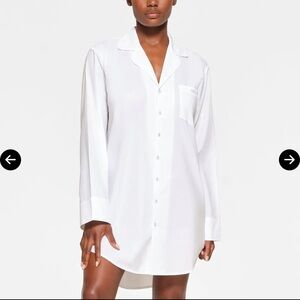 New $130 SKIMS Cotton Poplin Oversized White Long Sleep Dress small RARE